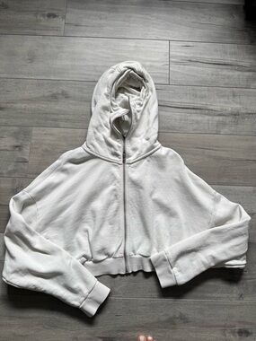 Entire Studios Cropped White Zip-Up Hoodie